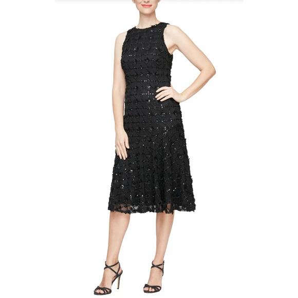 Alex Evenings Women's Cocktail Dress Size 8 Black Sequined Sleeveless Mid Sheath - Picture 12 of 14